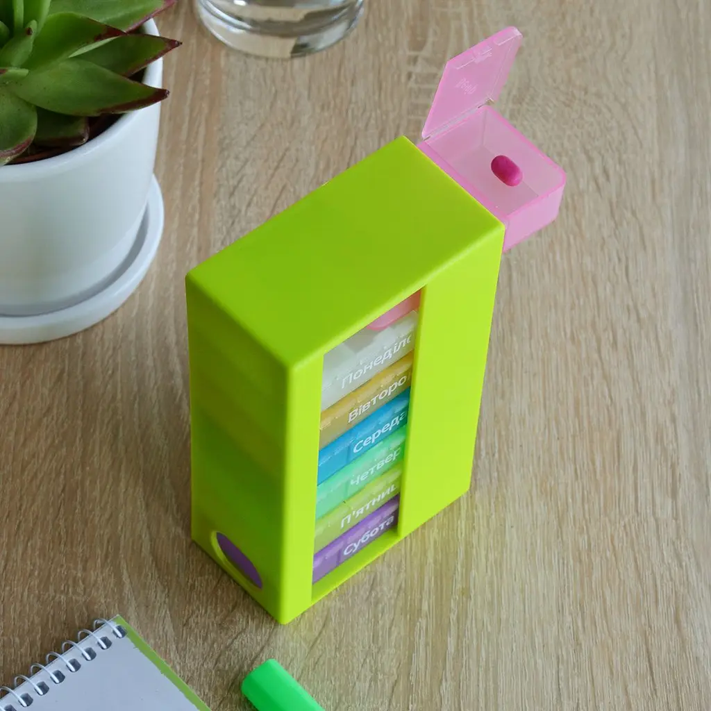 Органайзер для таблеток МВМ My Home PC-01, 7 дней 14.2х8.6х4.7 см зеленый (PC-01 GREEN) - фото 14