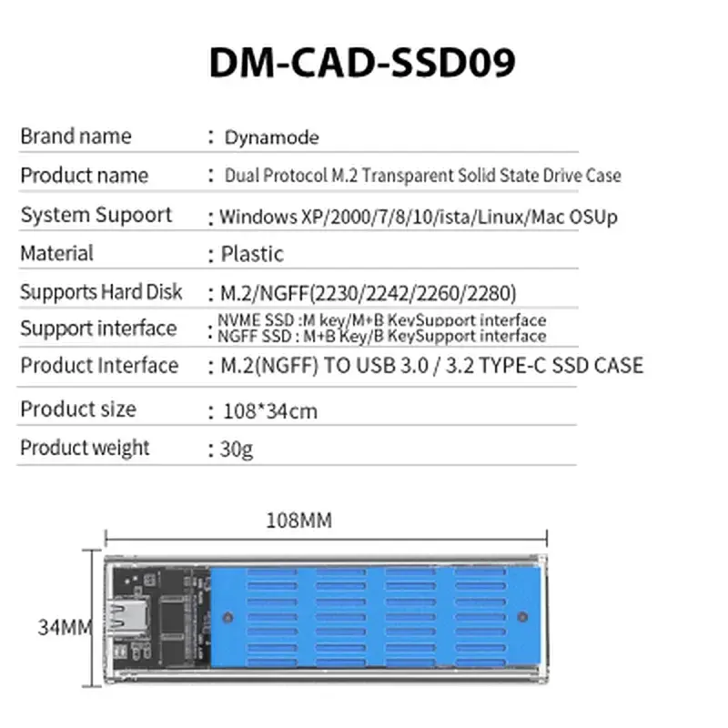 Кишеня зовнішня Dynamode M.2 SSD NVMe/SATA combo ч-з USB3.2 GEN2 Type-C (DM-CAD-SSD09) - фото 12