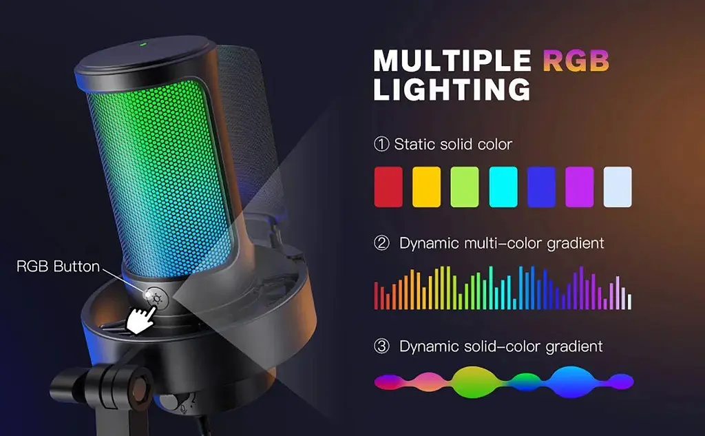 Мікрофон Fifine AmpliGame A8 USB з RGB підсвіткою, чорний - фото 4