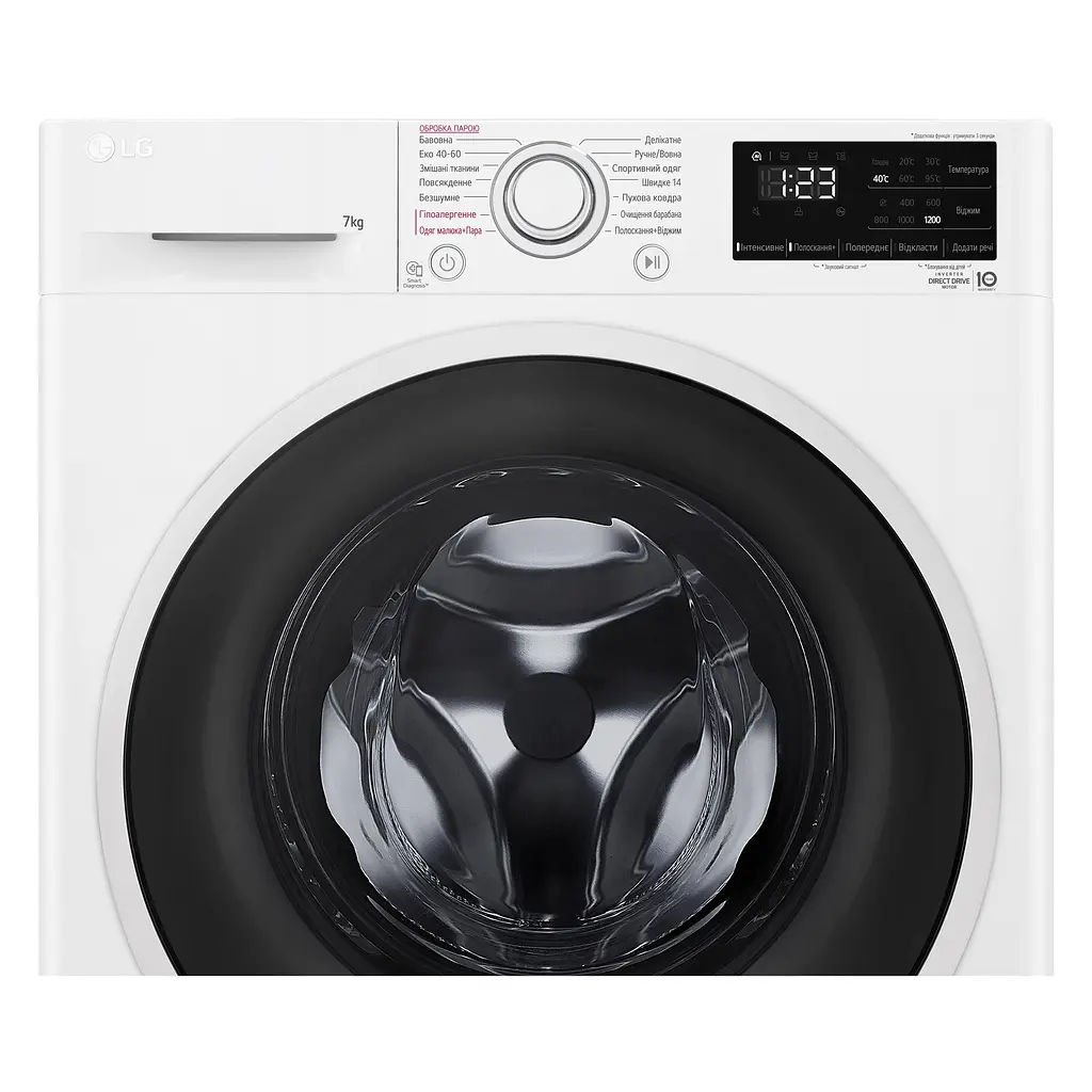 Пральна машина LG фронтальна, 7кг, 1200, A+++, 48см, дисплей, пара, інвертор, білий (F2V3HS7WW) - фото 10