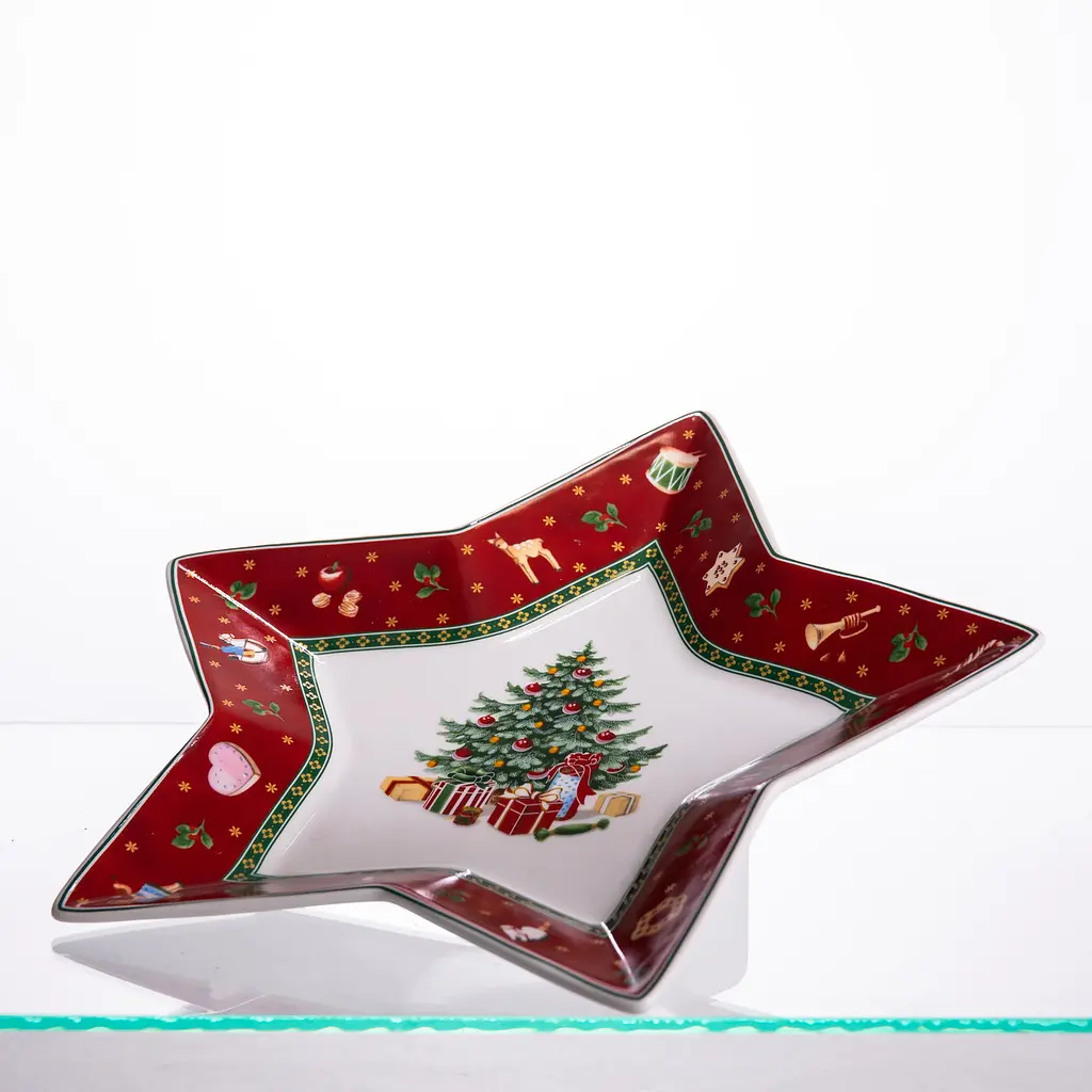 Блюдо сервировочное новогоднее для закусок Christmas 25.5 фарфоровое Yiwu HP-SDHK-19 - фото 4