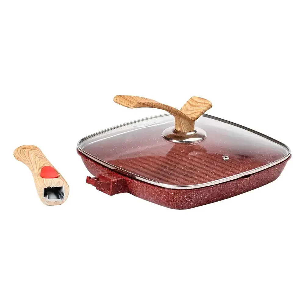 Сковорода-гриль MGC 24 см с антипригарным покрытием и съемной ручкой, красный MGC HP-4-461R - фото 5