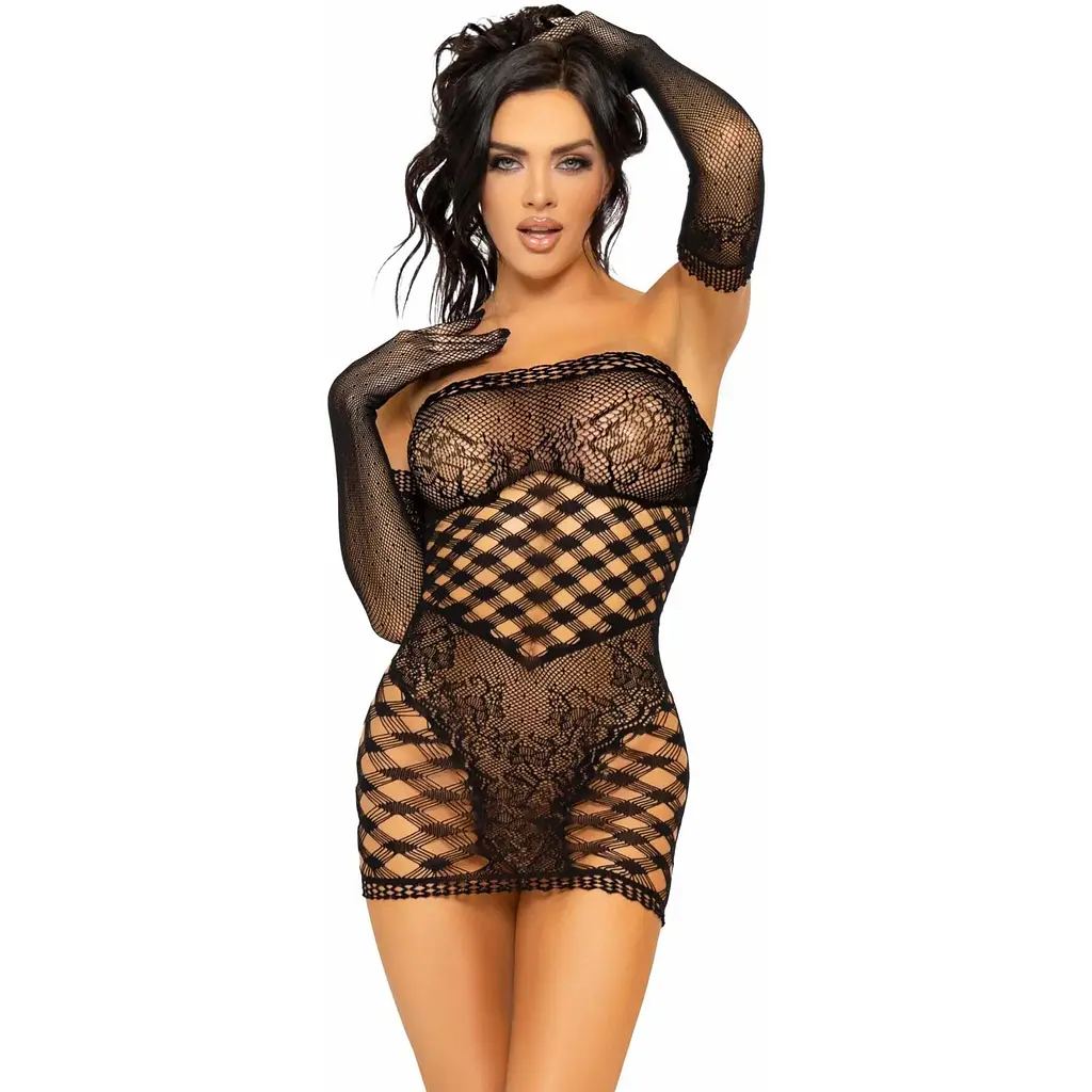 Leg Avenue 2 PC Tube dress and gloves OS Black - фото 4