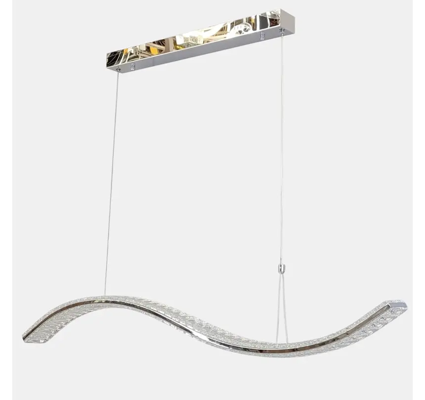 Підвісна лінійна світлодіодна люстра Artlight 523-1200-1-D-CH хромована хвиля з прозорим кришталем, пультом та димером - фото 2