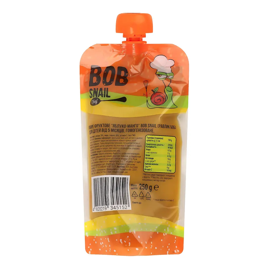 Пюре фруктове Bob Snail, Яблуко-Манго, 250 г (911681) - фото 3