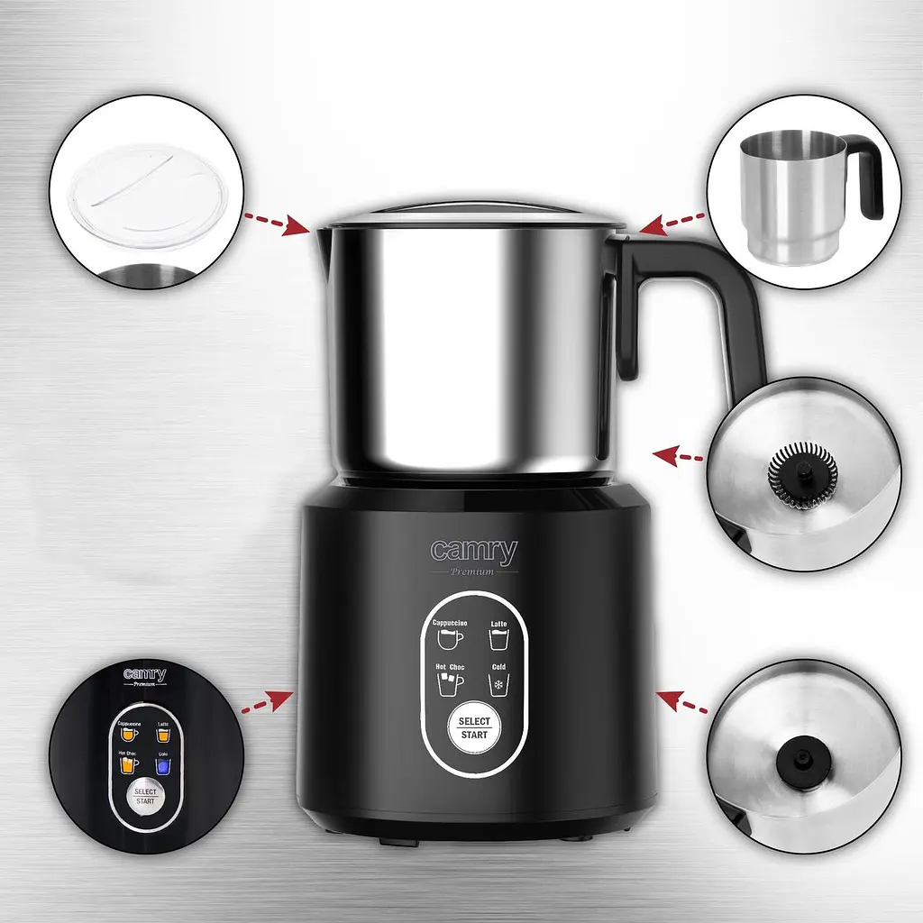 Вспениватель молока электрический Camry CR 4498 (1000 Вт, 350 мл, нержавеющая сталь) - фото 8