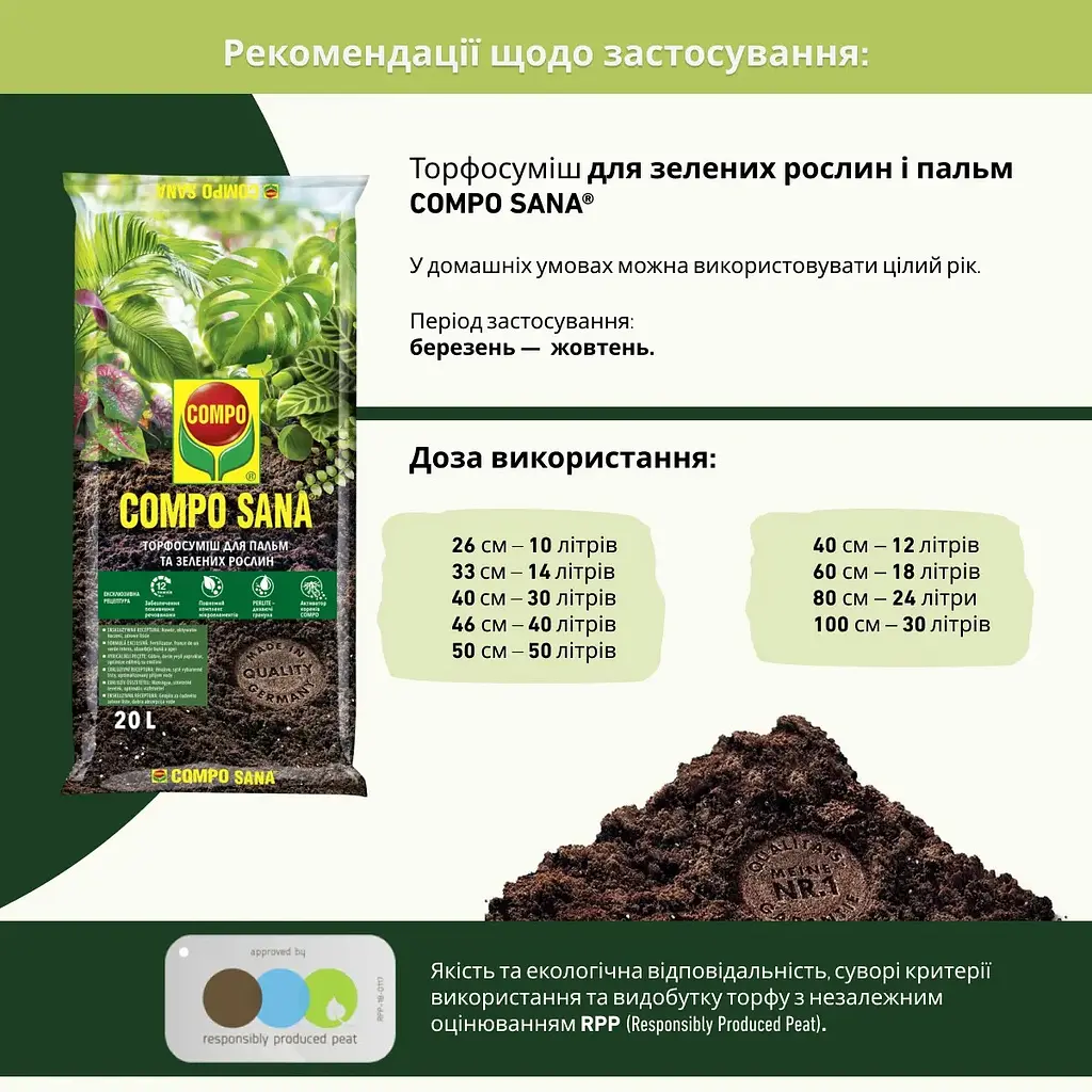 Торфосуміш для зелених рослин і пальм COMPO SANA® 20 л - фото 4
