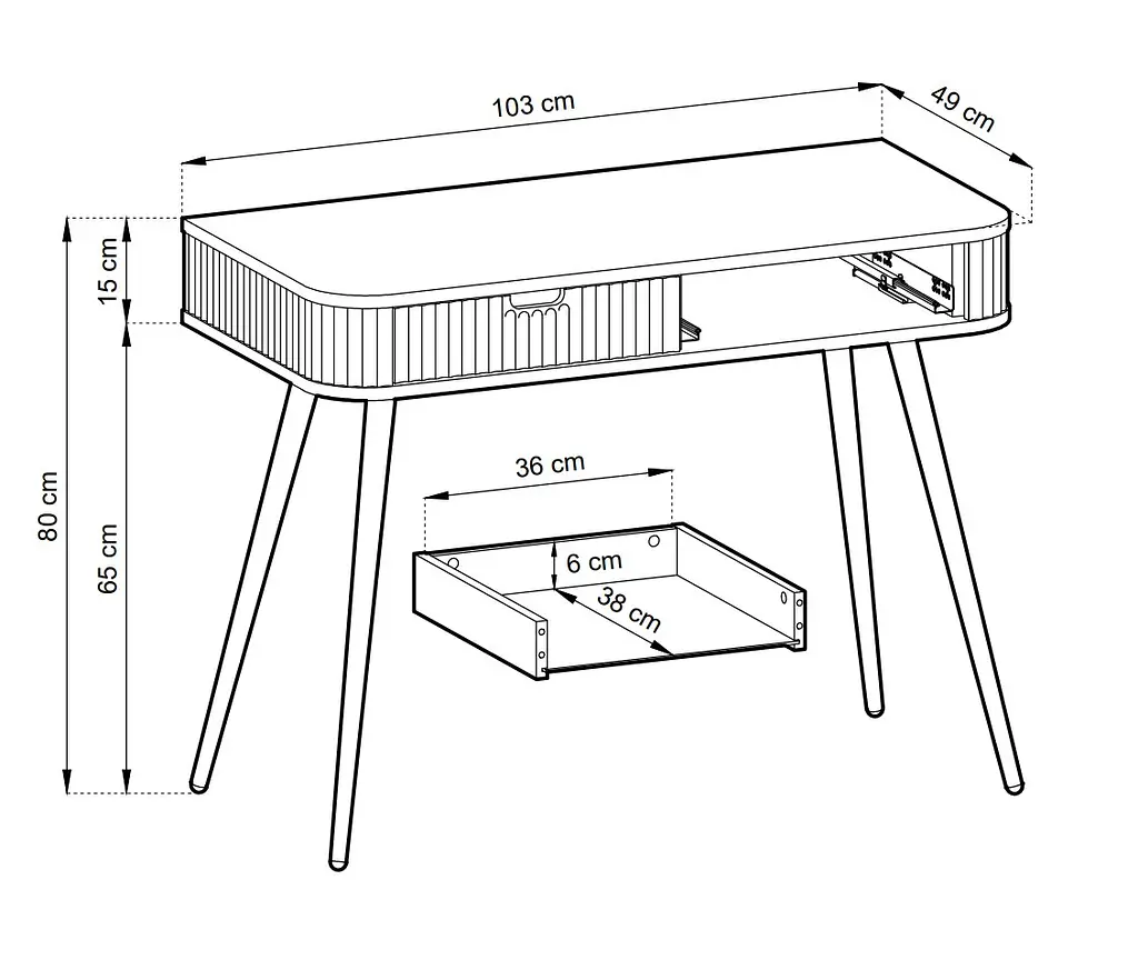 Стіл туалетний Perfect Home Зова / Zova з 2 шухлядами та чорними ніжками T103 Кашемір (PFH-091300) - фото 3