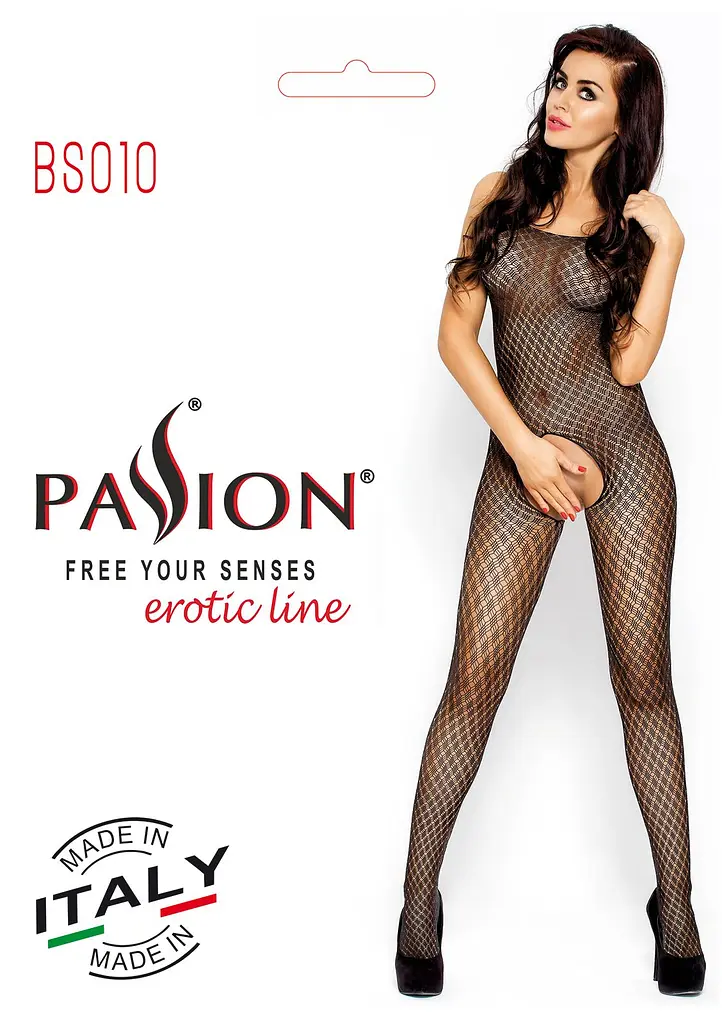 Бодістокінг Passion BS010 black, комбінезон, дрібна сіточка - фото 4