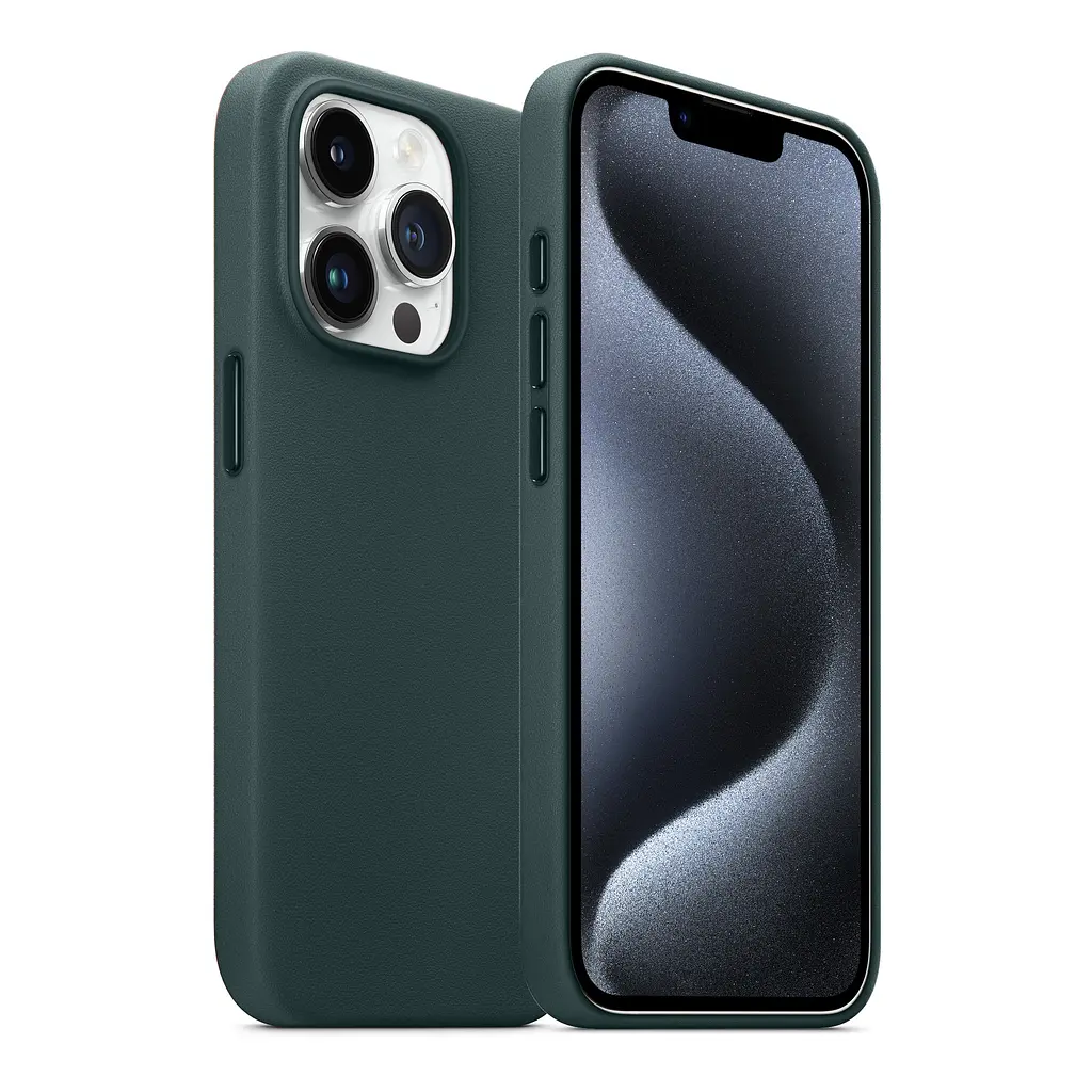 Кожаный чехол-панель для Apple iPhone 15 Pro, FAKE Leather Case, зеленый, искусственная кожа, премиальный, противоударный, защита всего корпуса, с мягкой подкладкой, поддержка MagSafe и беспроводной зарядки, ArmorStandart (ARM76303) - фото 3