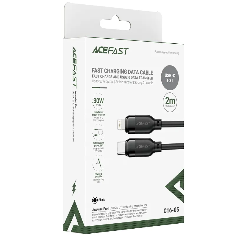 Дата кабель Acefast C16-05 Type-C to Lightning 30W (2m) Black - фото 6