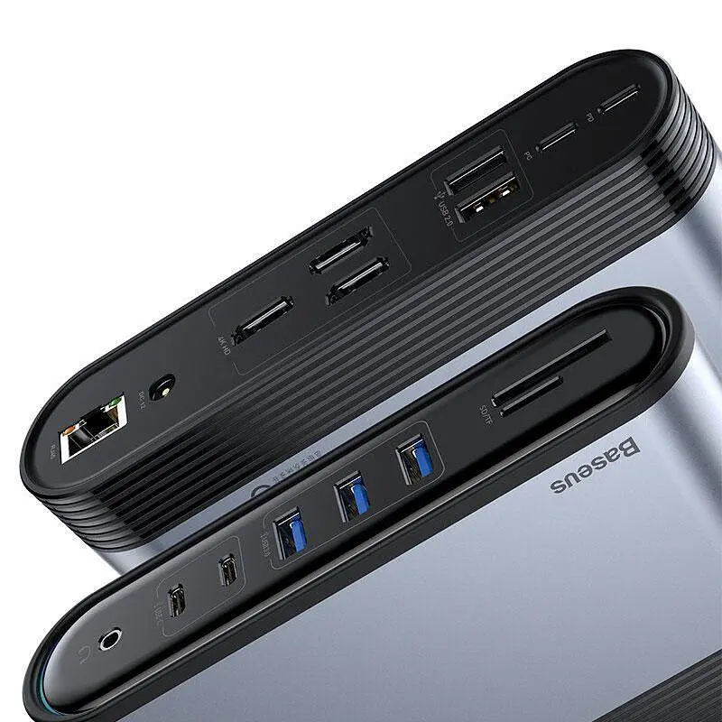 Мультипортовий адаптер USB Хаб Baseus Working Station Three-Screen Multifunctional Type-C CAHUB-BG0G Grey - фото 4