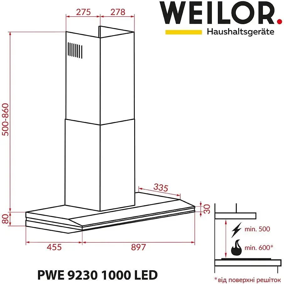 Витяжка Weilor PWE 9230 SS 1000 LED - фото 8