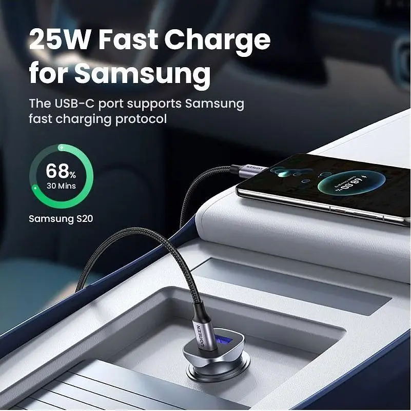 Автозарядка 2xUSB 30W (USB-C + USB-A) CD130 Ugreen (40858) - фото 5