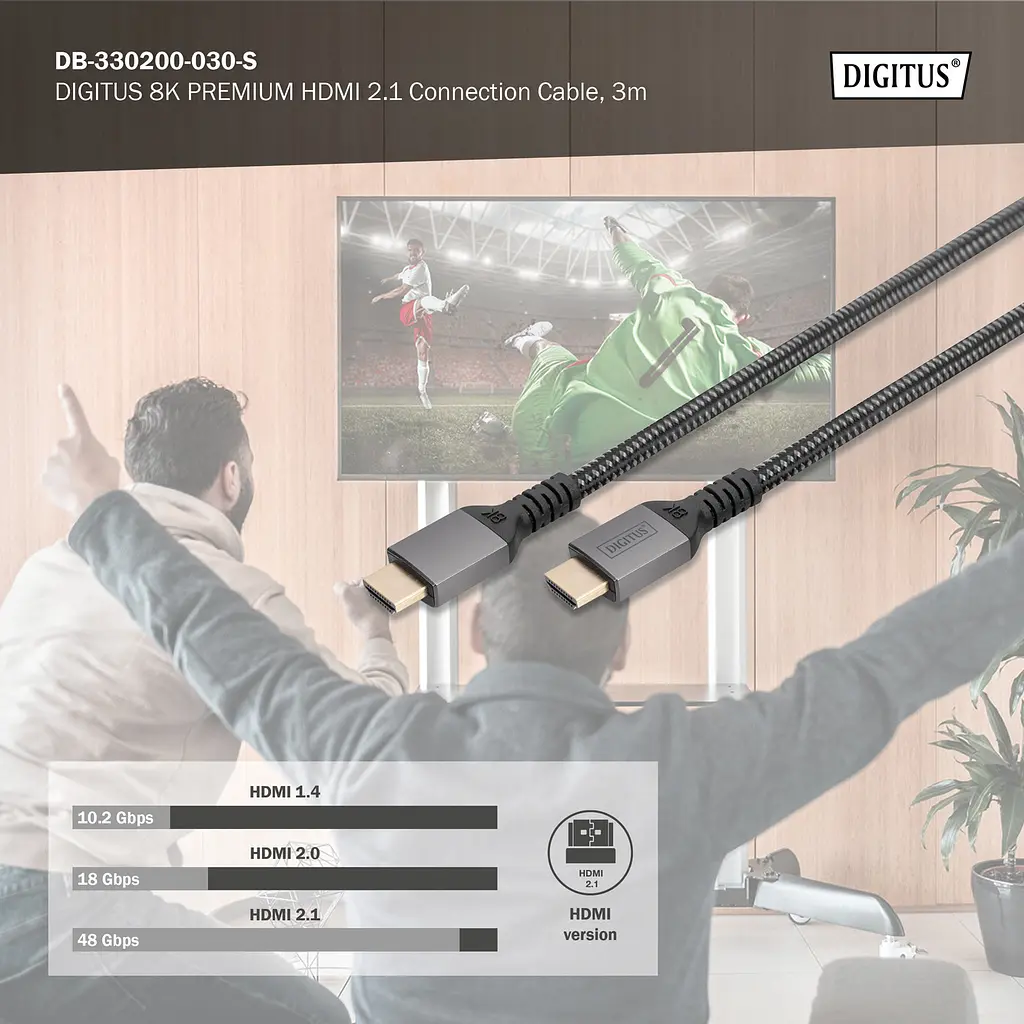 Кабель Digitus HDMI (M/M), 8K, Ultra High Speed/Ethernet, 3м, чорний - фото 6