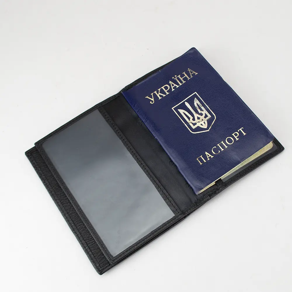 Обкладинка для паспорта та карток  De Esse LC-47043-1 шкіряна чорна 2 в 1 - фото 6