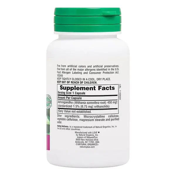 Ашваганда Natures Plus Herbal Actives Ashwagandha 450 mg, 60 вегакапсул - фото 2