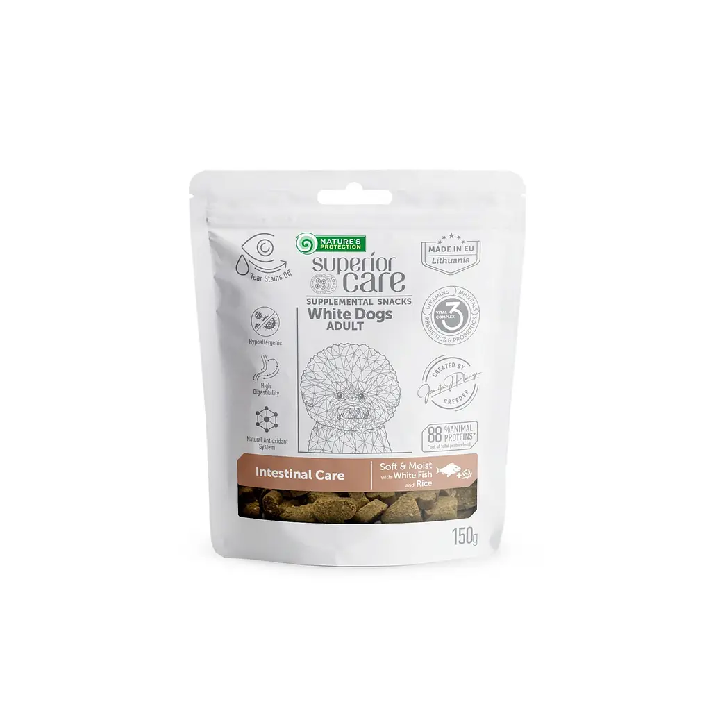 Беззернові ласощі для собак Nature's Protection SC White Dogs Intestinal Care з білою рибою, 150 г