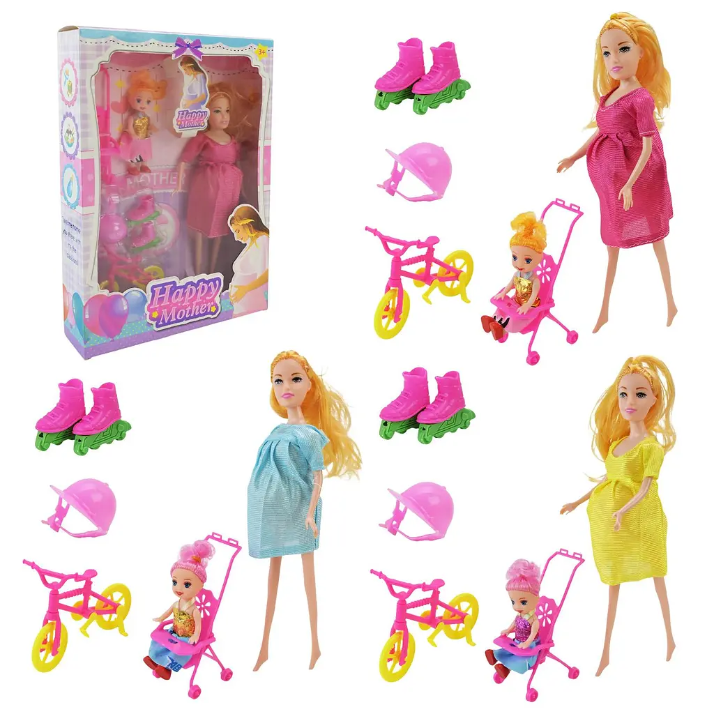 Ігровий набір ляльок Happy Mother з велосипедом та коляскою (D1249) в асортименті