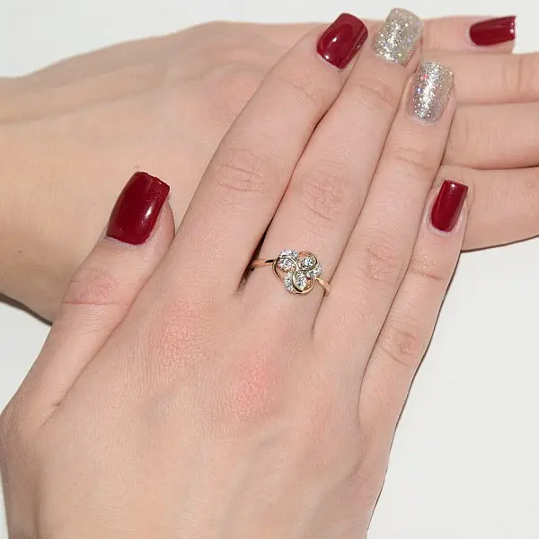 Каблучка з жовтого золота з фіанітами 18 K-0294 - фото 4