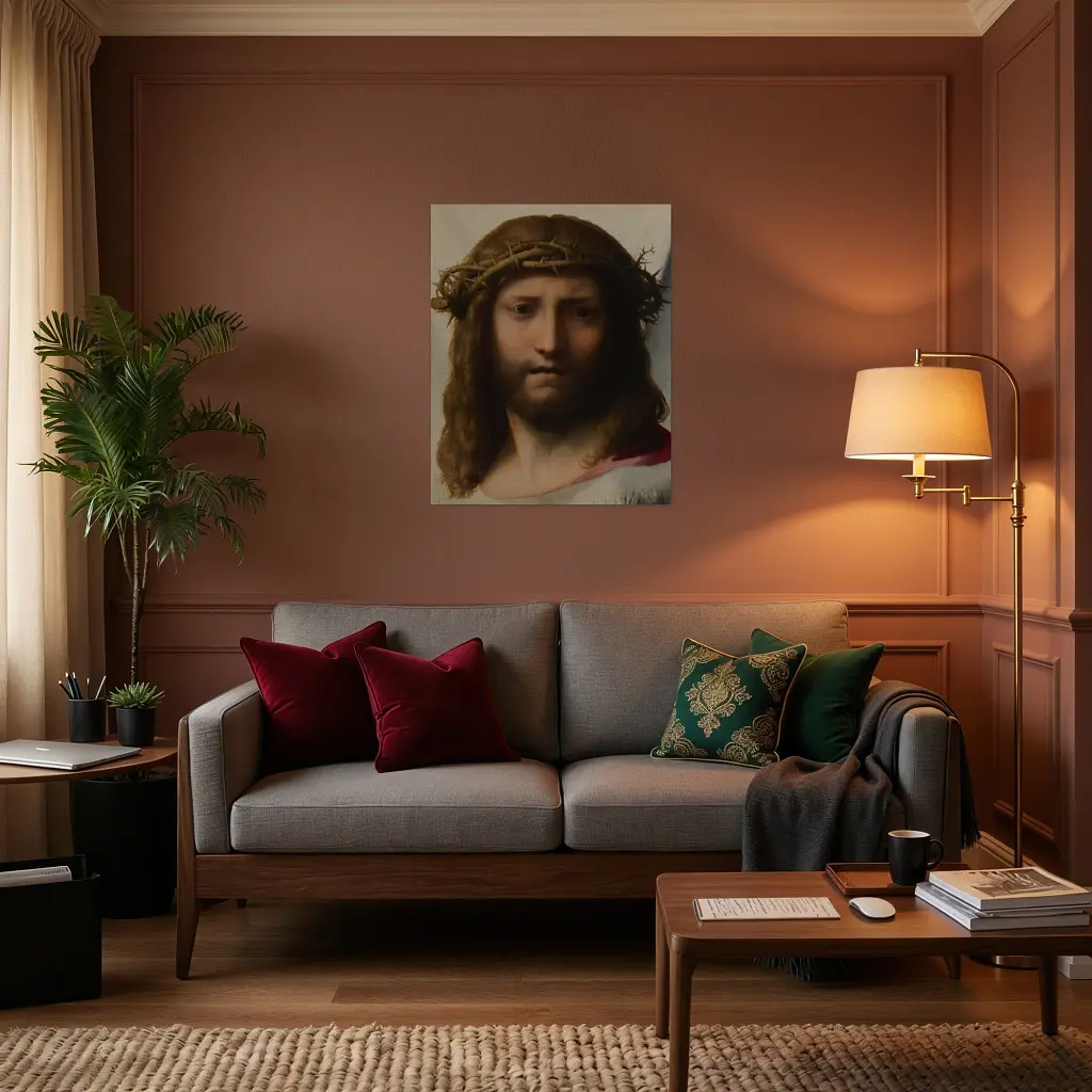 Інтер'єрна картина Голова Христа, Антоніо да Корреджо, Antonio da Correggio, Head of Christ, релігійний декор, 60×48 см (id6969) - фото 4
