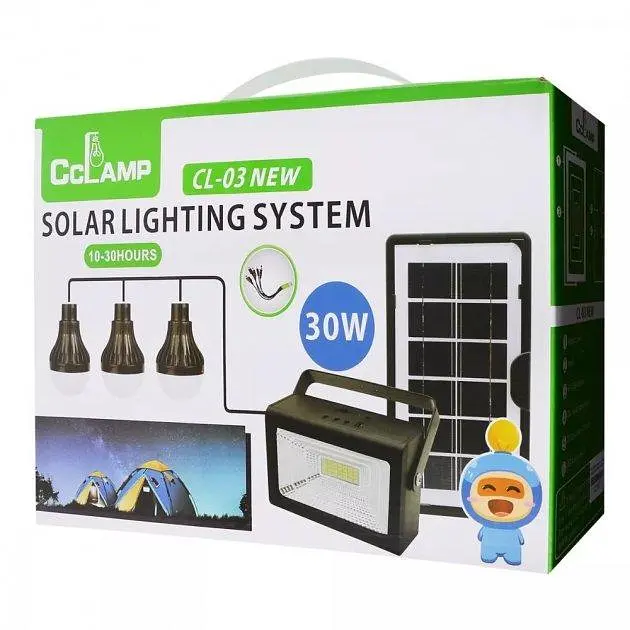 Комплект для освещения на солнечных батареях CClamp CL-03 30W + фонарь + лампы + Power Bank - фото 2