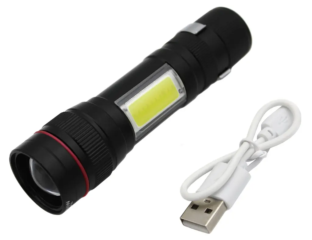 Ліхтар ручний акумуляторний T6 зі скобою та бічним СОВ Zoom з/в USB ліхтарик X-Balog Police BL-520