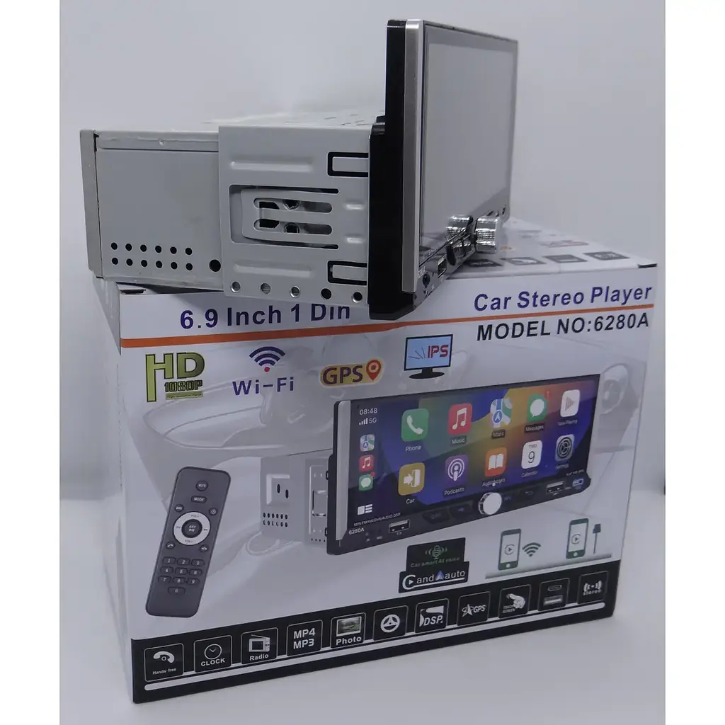 Автомагнитола 1DIN 6280A 2 x 32 ГБ с сенсорным экраном 6.9 диагональ Android 13 Bluetooth GPS Wi-Fi Черный - фото 6