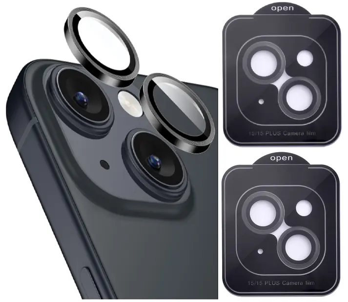 Захисне скло на камеру DK для Apple iPhone 15 Plus Lens Metal Ring Eagle Eye 015735 black 2 шт. - фото 2
