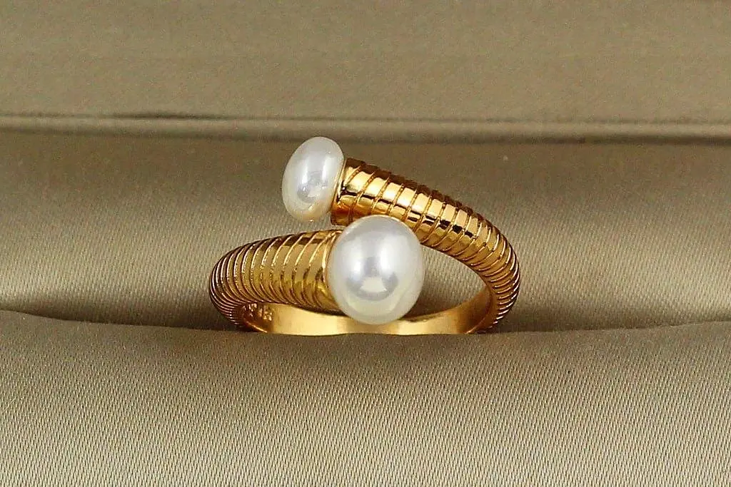Кільце Xuping Jewelry поцілунок з перлинами 18 р золотисте