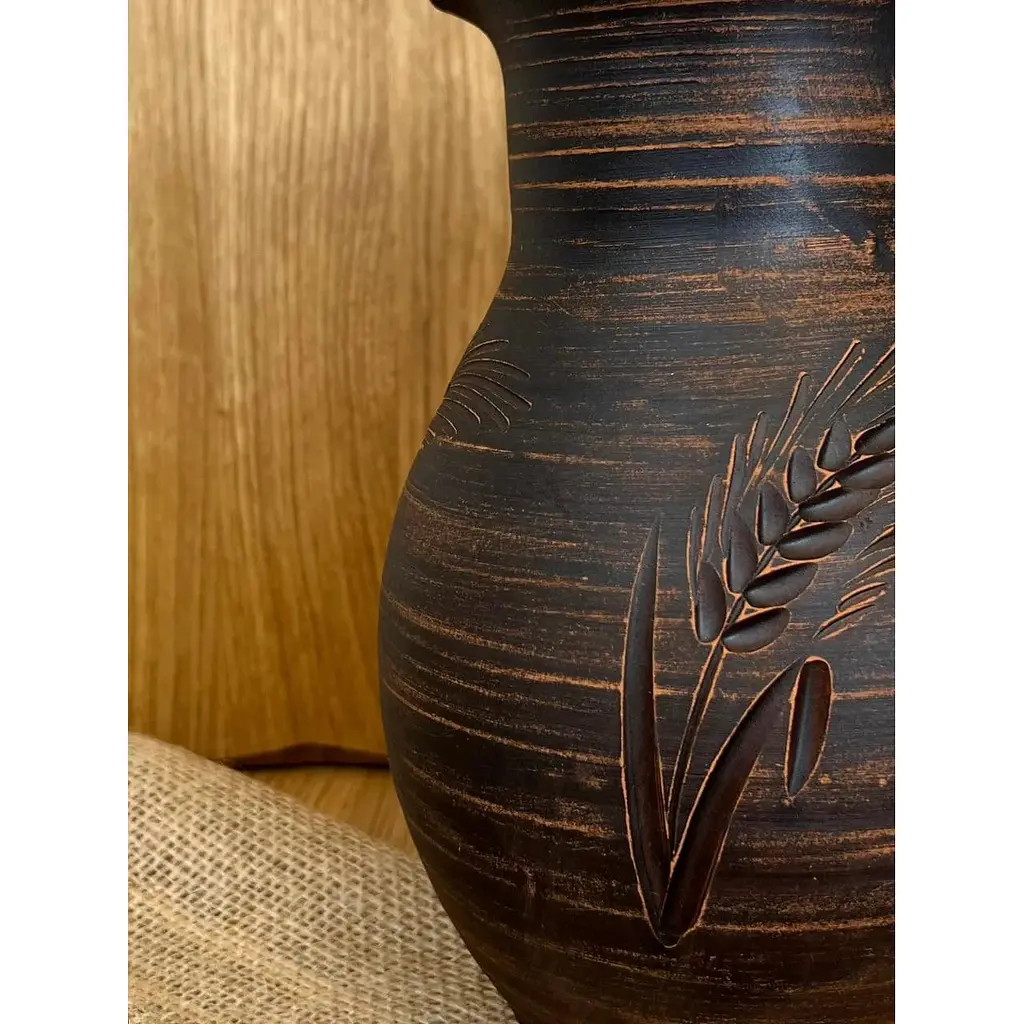 Кувшин 2 литра керамический (глиняный) резной с ручкой колосок - фото 5