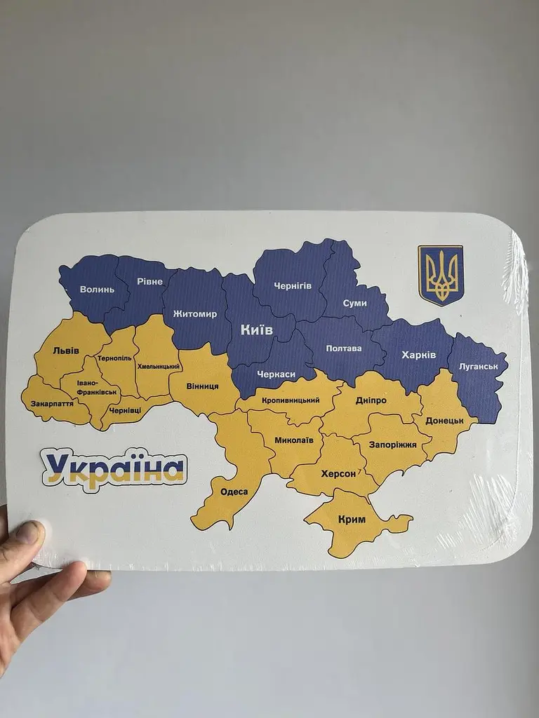 Дитячий дерев’яний пазл Карта України кольоровий 35 x 23 см - фото 4