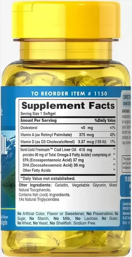 Олія печінки тріски Puritan's Pride Cod Liver Oil 415 мг 30 капс - фото 2