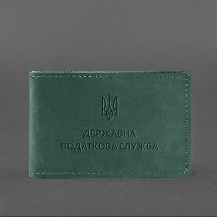 Кожаная обложка на удостоверение Государственной налоговой службы зеленая Crazy Horse - фото 5
