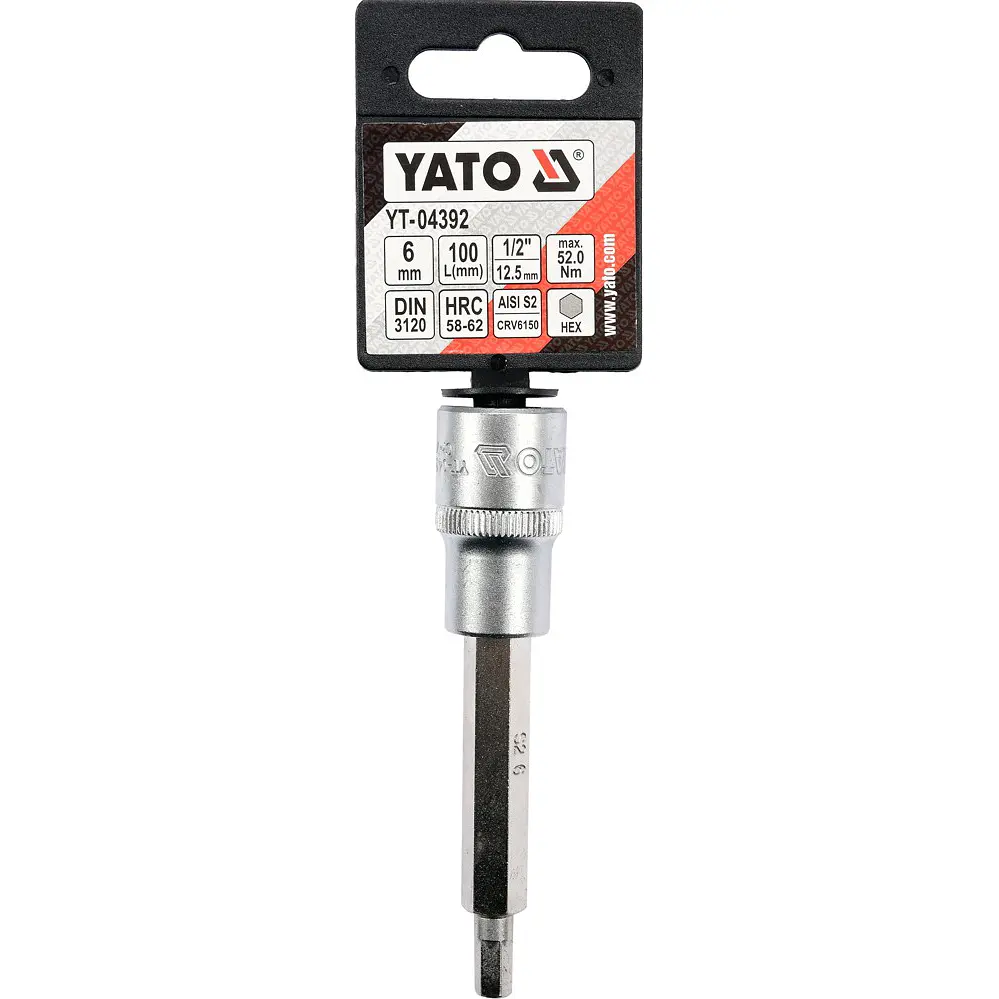 Головка торцева Yato квадрат 1/2" HEX M6 L= 100 мм подовжена (YT-04392) - фото 3