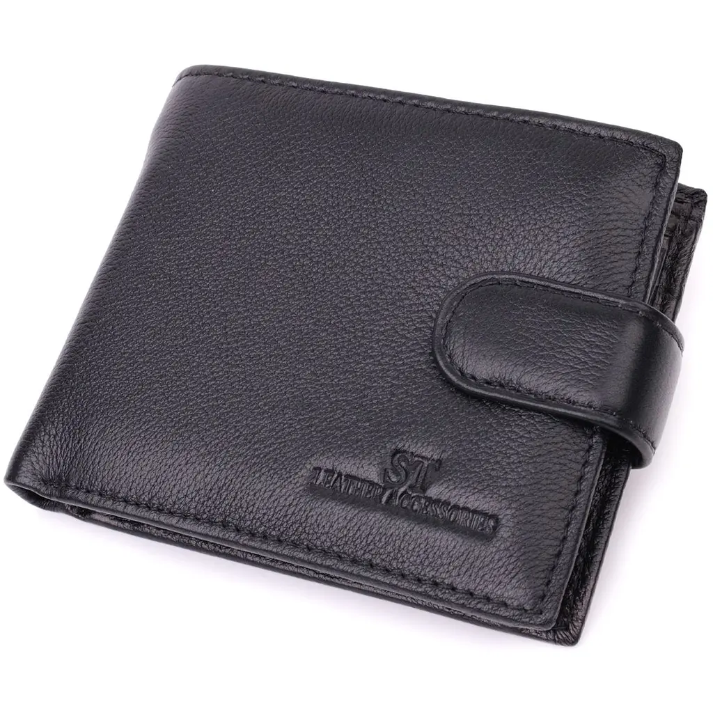 Горизонтальний гаманець середнього розміру з натуральної шкіри ST Leather 22454 чорний - фото 11