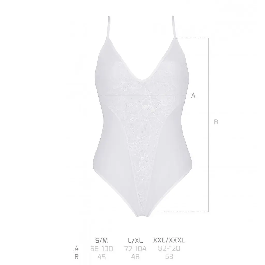 Боді з ажурним декором та відкритим кроком Passion URSULA BODY S/M, white - фото 5