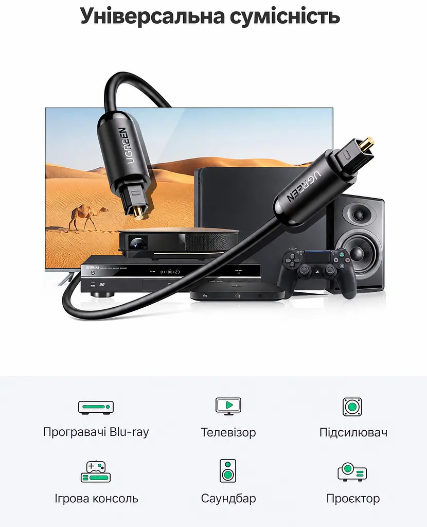 Оптический аудиокабель UGREEN AV122 1,5 м тослинк Toslink штекер на Toslink штекер S/PDIF с фиксаторами штекеров чёрный (70891) - фото 10