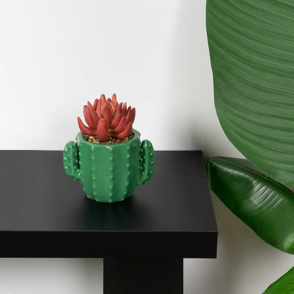 Горщик зі штучною рослиною МВМ My Home, 8,5 см, зелений (DH-FLOWERS-15 PINK/GREEN) - фото 4