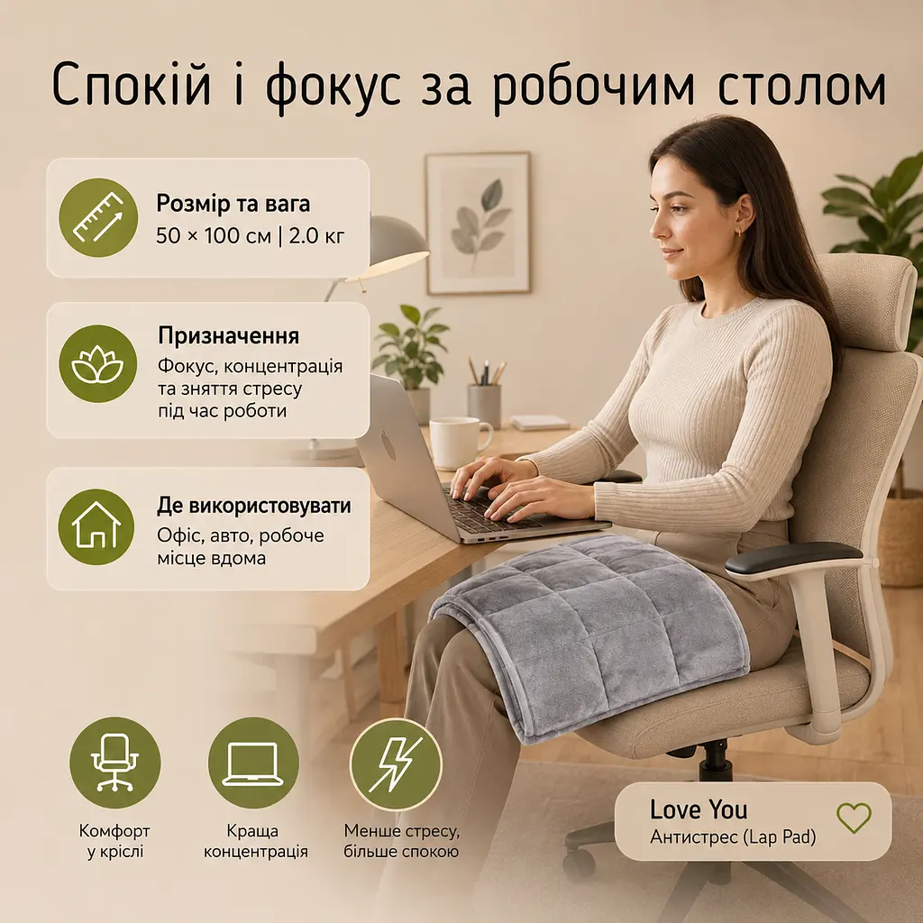 Плед обтяжений на коліна Love You 50×100 см 2 кг сірий (ly4720) - фото 3