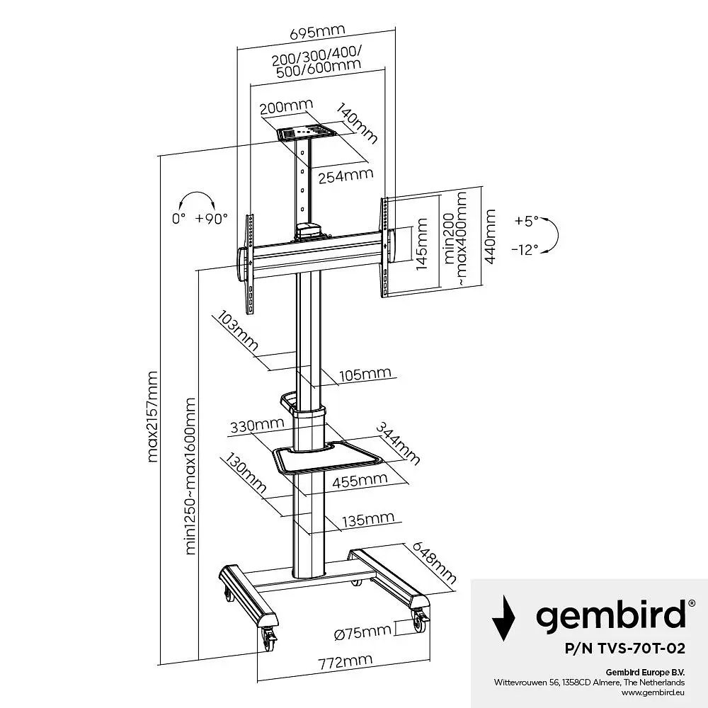 Кронштейн Gembird TVS-70T-02 (VESA600х400) - фото 8