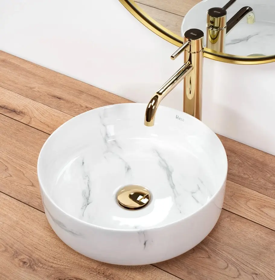 Умивальник Rea Sami 35,5x35,5 nature marble (REA-U6606), Глянцева - фото 4