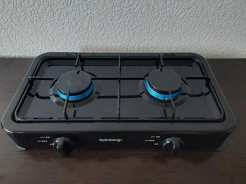 Настольная газовая плита  Rainberg RB-2229 на две конфорки с крышкой для кемпинга нержвеющая сталь Черная - фото 6