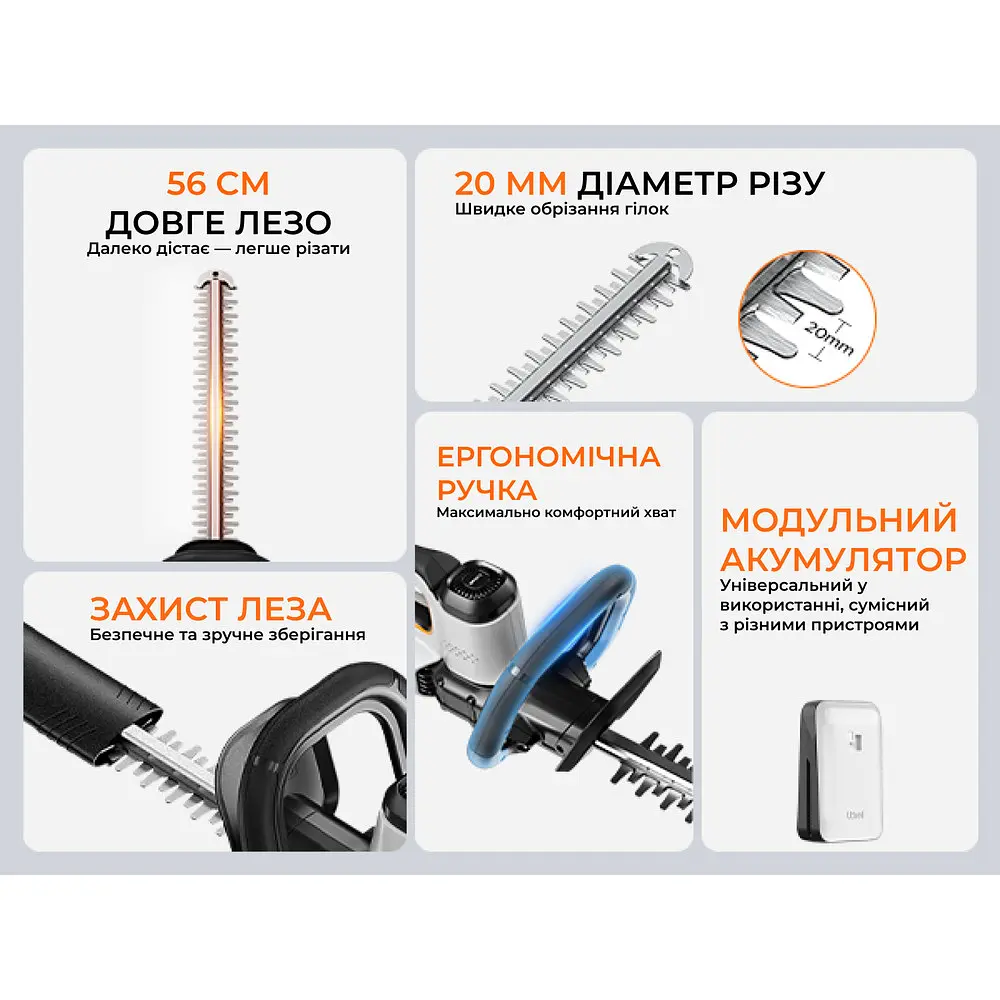 Акумуляторний кущоріз Litheli, живлення від павербанку (УМБ Litheli Power Bank 20000 mAh, 45 W, 2А в комплекті) - фото 6