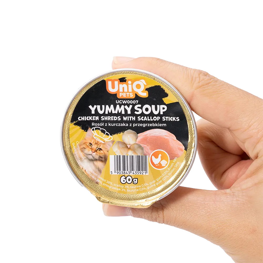 Суп для кішок UNIQ PETS CAT WET FOOD YUMMY SOUP з курячими шматочками та паличками з гребінців, 60 г - фото 7