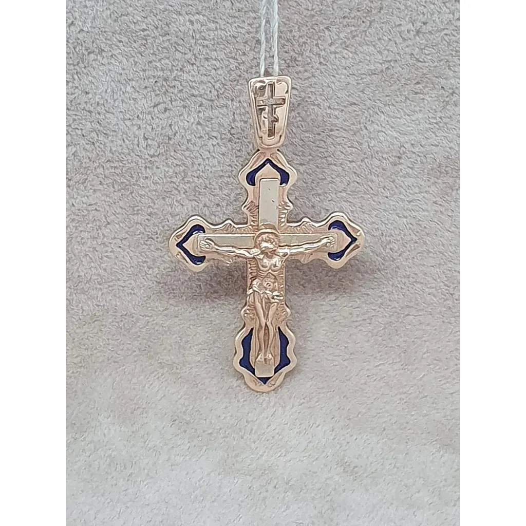 Золотой крестик Харьковская ювелирная фабрика с эмалью. Распятие Христа. 158 - фото 2