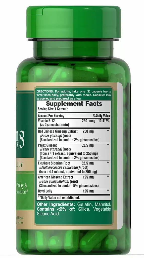 Женьшень з маточним молочком Puritan's Pride Ginseng Complex 1000 мг 50 капсул - фото 2