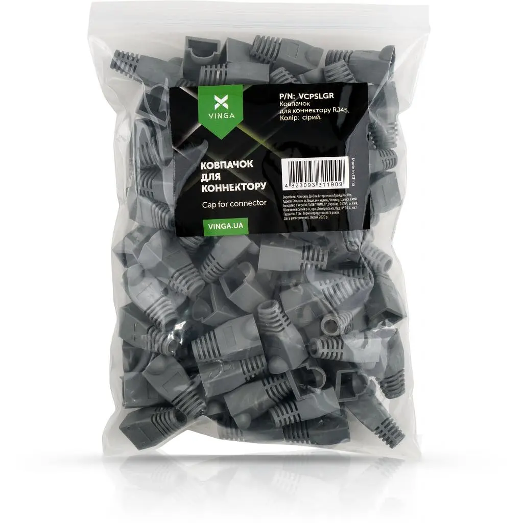 Ковпачок конектора Vinga RJ45 100 pcs grey (VCPSLGR)