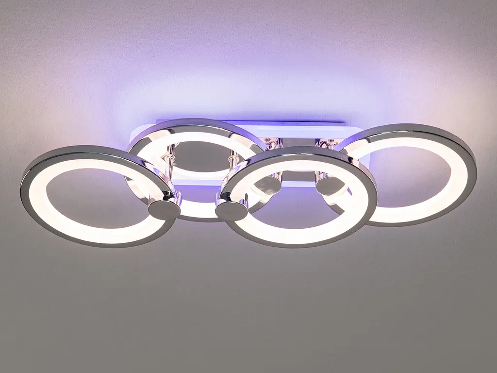 Люстра стельова LED Diasha H8022/2+2HR, 65W, 3200K-6500K, хром, сучасний стиль, з пультом, для дому - фото 2