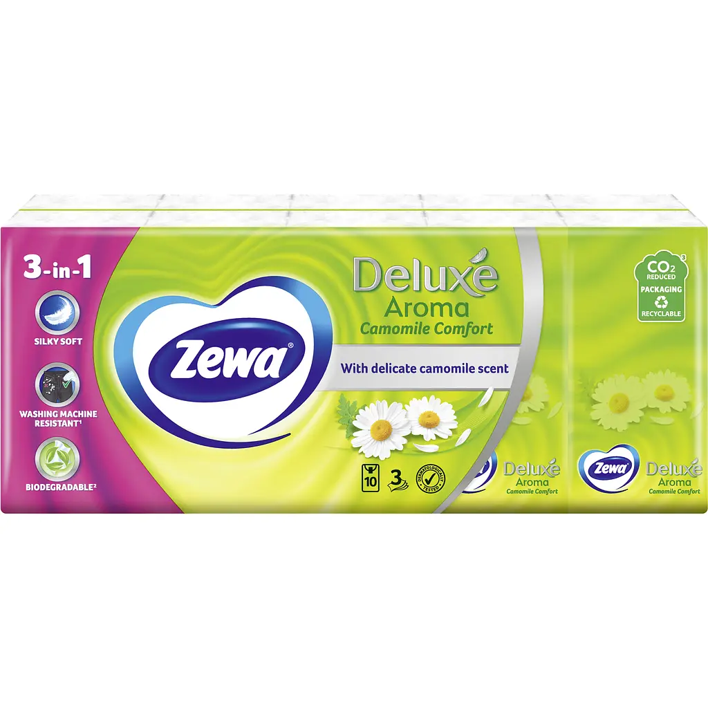 Набір носовички Zewa Deluxe Ромашка тришарові 10 п. x 10 шт. - фото 2